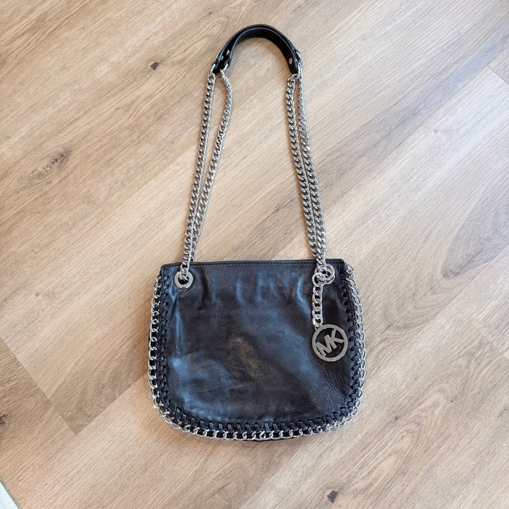 Michael Kors Black Leather Chain Link Shoulder Bag 38F4SCSM1L
